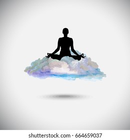 Silhouette of yoga on the cloud. Vector