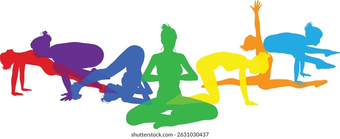 Silhouette yoga pilates women poses set. Active sports people healthy players fitness silhouettes concept.