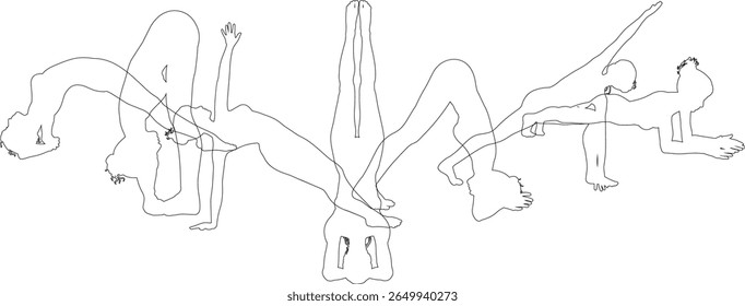 Silhouette yoga pilates women poses set. Active sports people healthy players fitness silhouettes concept.
