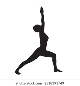 Silhouette Yoga pose vector illustration. Woman practicing yoga, Virabhadrasana or Warrior Pose one