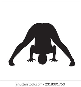  Silhouette Yoga pose vector illustration. Woman performing Prasarita Padottanasana a forward fold that is also an inversion