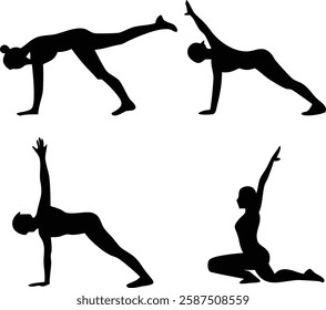 Silhouette Yoga Poses Collection: Four Dynamic and Graceful Yoga Postures.