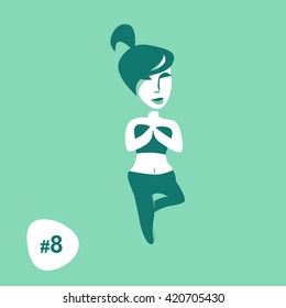 Silhouette of yoga woman. Concept for sports or a healthy lifestyle. Female character. Vector isolated illustration. Picture number 8 from a set. Artwork for girl t shirt or infographics.
