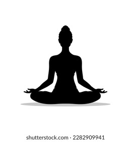 Silhouette of yoga woman in lotus position. isolated on white background. Vector illustration