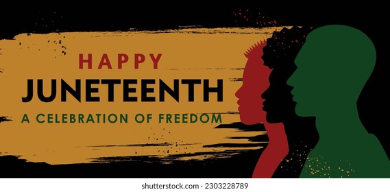 Silhouette of Young African American with text Happy Juneteenth. Vector