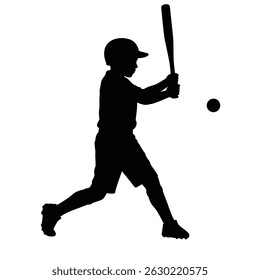 Silhouette of a young baseball player swinging at the ball during a game or practice