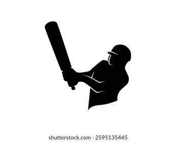 Silhouette of a young batsman on white background hitting a ball. Cricket batsman silhouette, young batsman hitting ball, cricket player vector, sportsman action pose