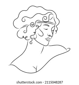 Silhouette of a young beautiful girl with a beautiful hairstyle of Aphrodite. Vector illustration isolated on white background.