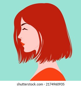 Silhouette of young beautiful woman in profile with short hair, vector illustration.