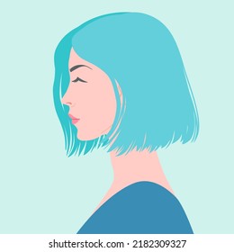 Silhouette of young beautiful woman in profile with short hair, vector illustration.