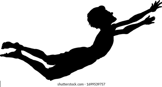 Silhouette of a young boy doing a belly flop dive. Vector illustration.