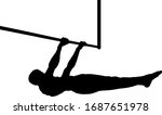 Silhouette of a young boy doing a front lever pull-up exercise on a horizontal bar. Vector illustration. 