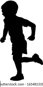 Silhouette Young Boy Running Around Playfully Stock Vector (royalty 