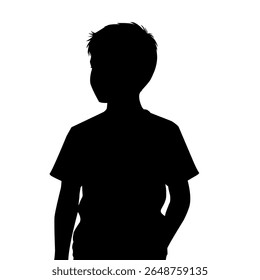 Silhouette of a young boy with side pose, hands in pockets. Clean and modern vector illustration ideal for school, childhood, or educational-themed visual content