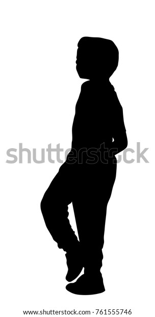 Silhouette Young Boy Standing Stock Vector (Royalty Free) 761555746 ...