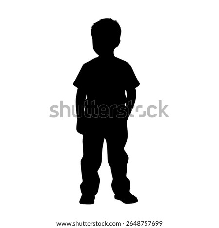 Silhouette of a young boy standing with arms at his sides, facing forward. Minimalist vector perfect for educational, parenting, or children-related design themes