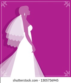 Silhouette of young bride in wedding dress and veil vector illustration