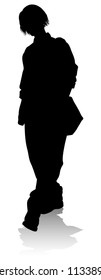 Silhouette young college student or teenager hanging out