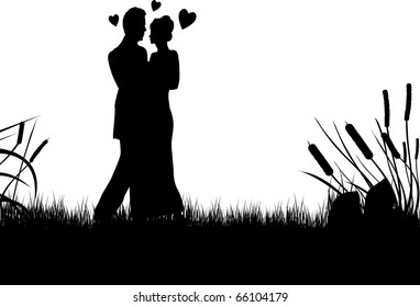 silhouette of a young couple  black and white