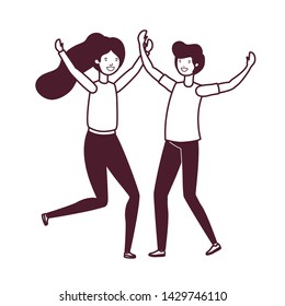 silhouette of young couple dancing in white background