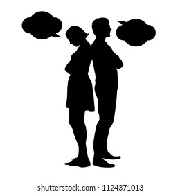 Silhouette of a young couple in a dispute - vektor