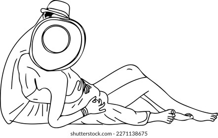 Silhouette of young couple doing romance on beach, outline vector illustration of husband and wife enjoying on beach in summer vacation, girl and boy in romantic pose