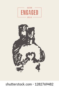 Silhouette of young couple with heart, logo, logotype, hand drawn vector illustration, sketch