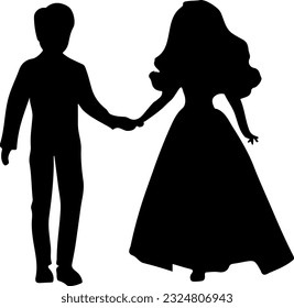 Silhouette of Young Couple Holding Hands, Romantic Silhouette: Young Couple Embracing in a Hand Hold