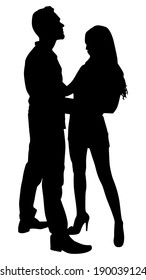 Silhouette of young couple in love, vector