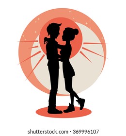  Silhouette of young couple in love. Vector