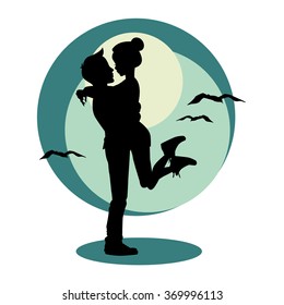  Silhouette of young couple in love. Vector