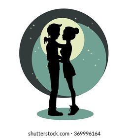  Silhouette of young couple in love. Vector