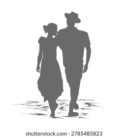 silhouette of a young couple on a summer vacation at the beach