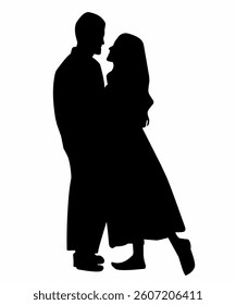 silhouette of young couple in romantic pose