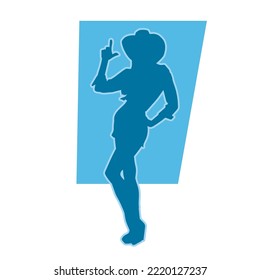 Silhouette of young cowgirl on white background - full length