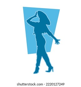 Silhouette of young cowgirl on white background - full length