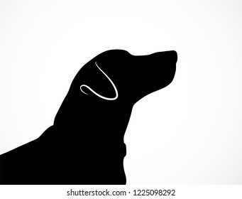 Silhouette of young cute dog Jack Russell Terrier. Curious pet looking upwards. Portrait of puppy's muzzle. Vector illustration.