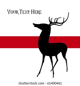 Silhouette of a young deer against a red stripe over a white background, vector, illustration.  This graphic is perfect for holiday-themed projects.