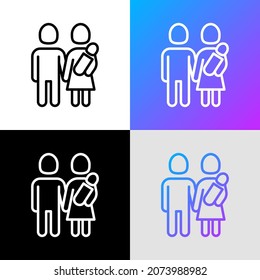 Silhouette of young family, man, woman and newborn thin line icon. Modern vector illustration.