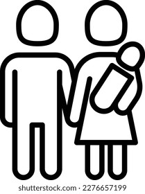 Silhouette of young family, man, woman and newborn thin line icon. Modern vector illustration.