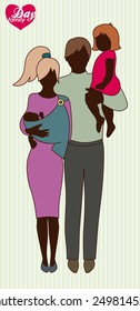 silhouette of a young family with two children vector illustration