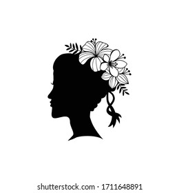 Silhouette Young Female Hairstyle Flowers Stock Vector (Royalty Free ...