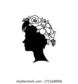 Silhouette Young Female Hairstyle Flowers Stock Vector (Royalty Free ...