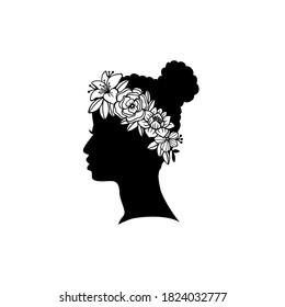 Silhouette young female hairstyle with flowers