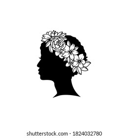 Silhouette Young Female Hairstyle Flowers Stock Vector (Royalty Free ...