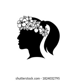 Silhouette Young Female Hairstyle Flowers Stock Vector (Royalty Free ...