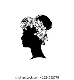 Silhouette Young Female Hairstyle Flowers Stock Vector (Royalty Free ...