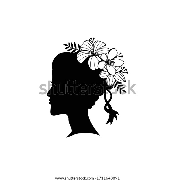 花で若い女性のシルエット のベクター画像素材 ロイヤリティフリー