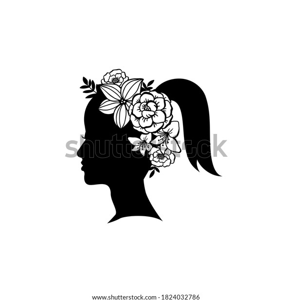 Silhouette Young Female Hairstyle Flowers Stock Vector (Royalty Free ...