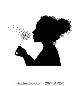 Silhouette of a young girl blowing dandelion vector illustration